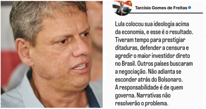 tarifa-de-50%:-tarcisio-responsabiliza-lula-por-taxa-de-trump-sobre-o-brasil