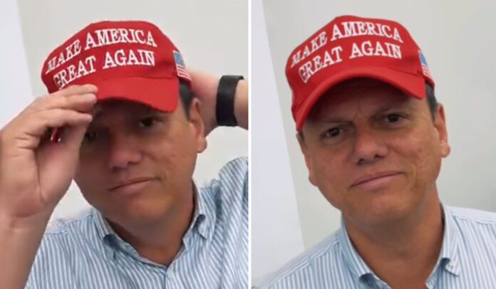 e-#fake-que-tarcisio-de-freitas-tenha-apagado-video-com-bone-‘make-america-great-again’,-de-trump