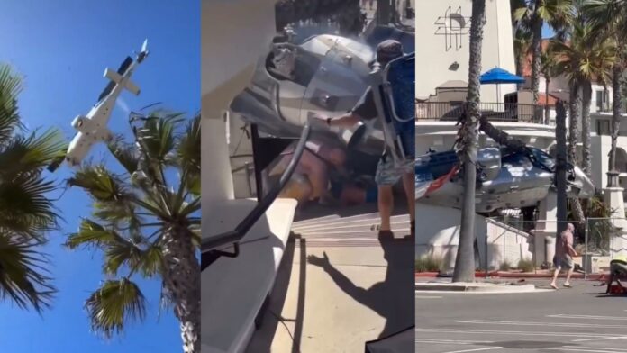 helicoptero-perde-controle-e-cai-em-praia-popular-da-california,-nos-eua;-video